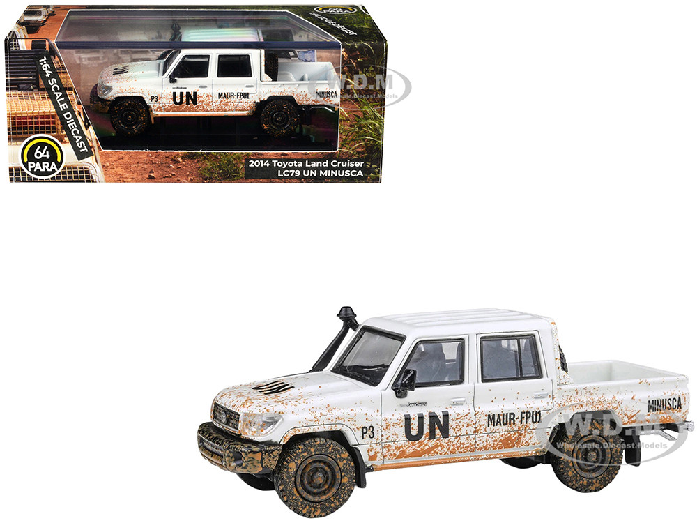 2014 Toyota Land Cruiser LC 79 Pickup Truck "UN MINUSCA" White (Dirty Version) 1/64 Diecast Model Car by Paragon Models diecast model
