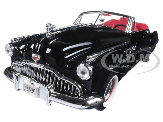 1949 Buick Roadmaster Black with Red Interior 1/18 Diecast Model Car by Motormax diecast model