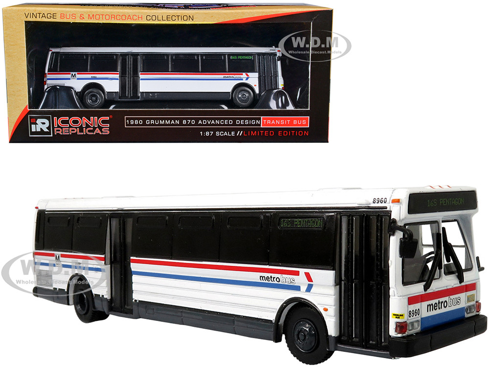 1980 Grumman 870 Advanced Design Transit Bus WMATA (Washington Metropolitan Area Transit Authority) Metro Bus "16S Pentagon" "Vintage Bus & Motorcoach Collection" 1/87 (HO) Diecast Model by Iconic Replicas diecast model