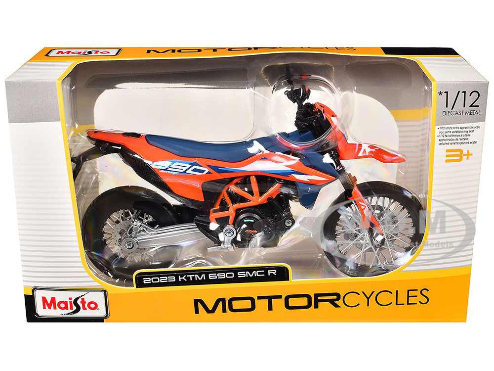 2023 KTM 690 SMC R Orange and Blue 1/12 Diecast Motorcycle Model by Maisto diecast model