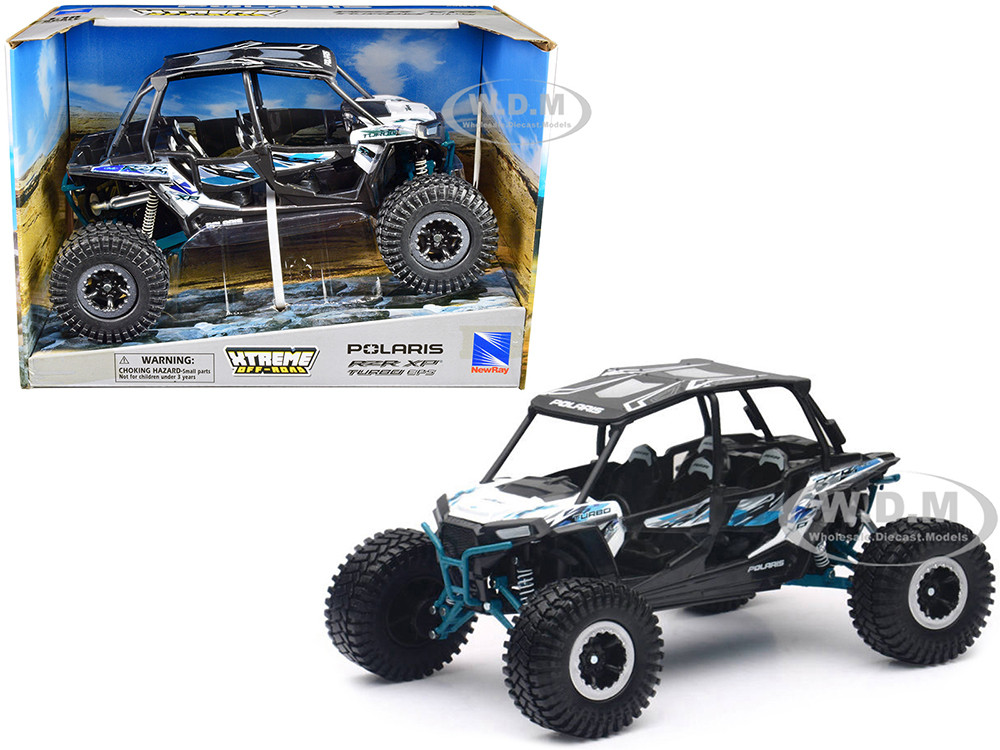 Polaris RZR XP 4 Turbo EPS Sport UTV White with Graphics and Black Top "Xtreme Off-Road" Series 1/18 Diecast Model by New Ray diecast model