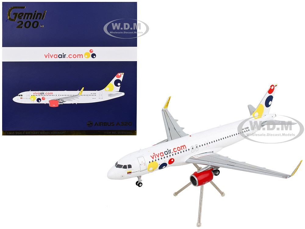 Airbus A320 Commercial Aircraft "Viva Air" White with Tail Graphics "Gemini 200" Series 1/200 Diecast Model Airplane by GeminiJets diecast model