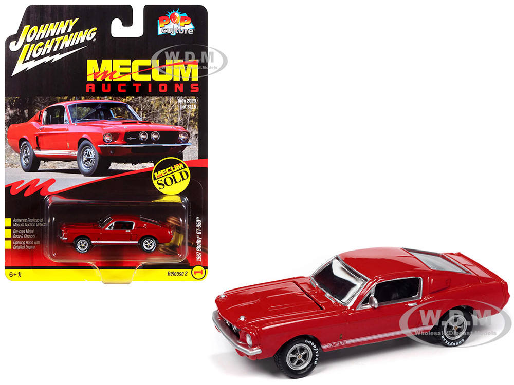 1967 Shelby GT-350 Red with White Side Stripes "Mecum Auctions" "Pop Culture" 2024 Release 2 1/64 Diecast Model Car by Johnny Lightning diecast model