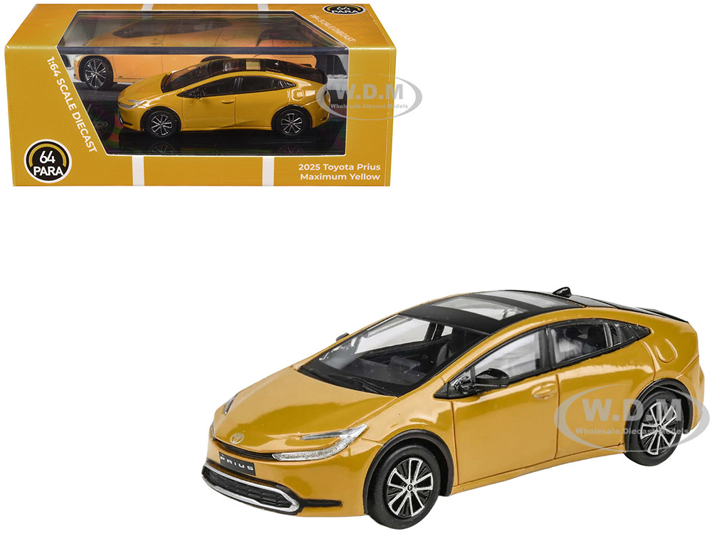 2023 Toyota Prius Maximum Yellow with Black Top and Sun Roof 1/64 Diecast Model Car by Paragon Models diecast model