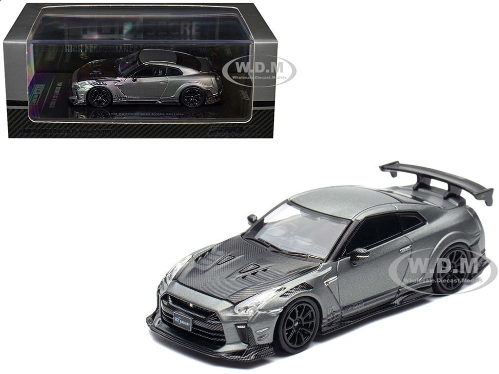 Nissan GT-R (R35) "Top Secret" RHD (Right Hand Drive) Gray Metallic with Carbon Hood "IAM Bangkok 2025 Event Edition" 1/64 Diecast Model Car by Inno Models diecast model