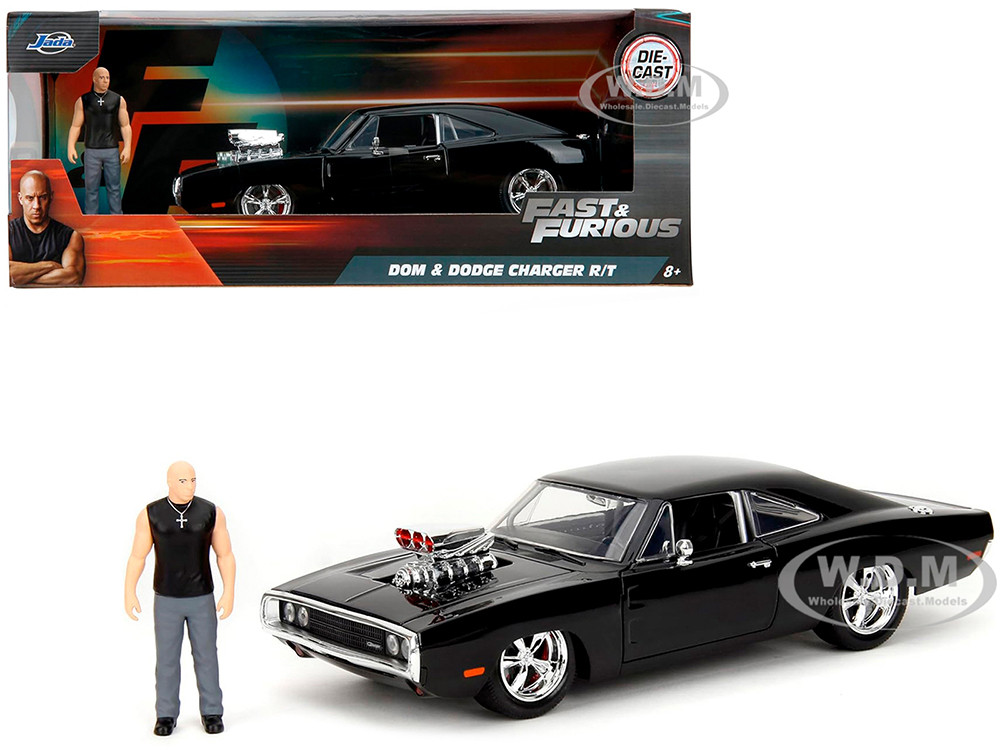 Dodge Charger R/T Black with Dom Diecast Figure "Fast & Furious" (2009) Movie "Hollywood Rides" Series 1/24 Diecast Model Car by Jada diecast model