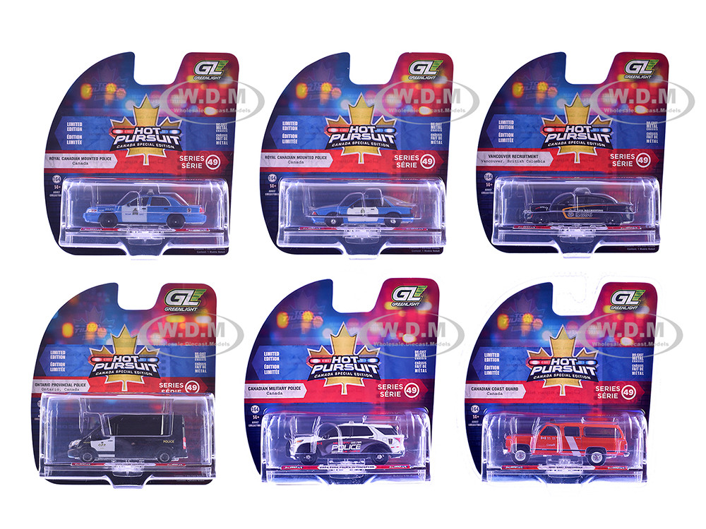 "Hot Pursuit - Canada Special Edition" Set of 6 Police Cars 1/64 Diecast Model Cars by Greenlight diecast model