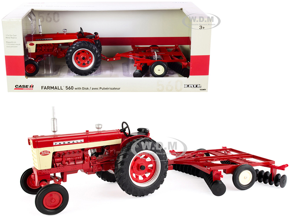 Farmall 560 Tractor with Dis? Harrow Red "Case IH Agriculture" Series 1/16 Diecast Model by ERTL TOMY diecast model