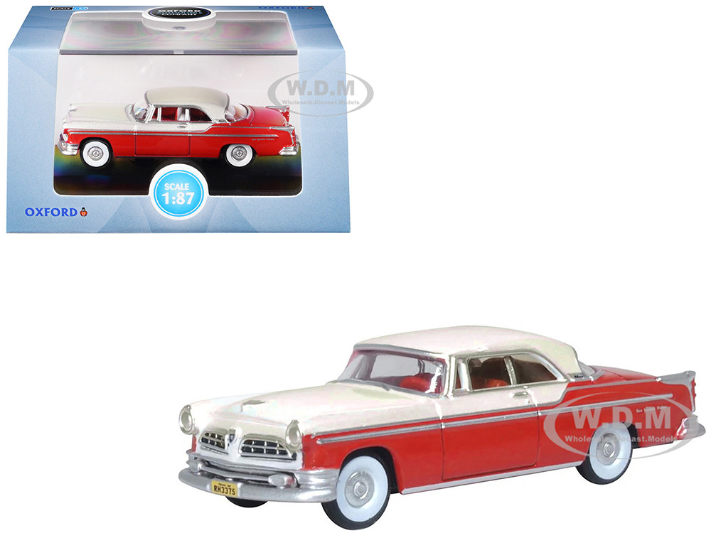 1955 Chrysler New Yorker Deluxe St. Regis Tango Red and Platinum Metallic 1/87 (HO) Scale Diecast Model Car by Oxford Diecast diecast model