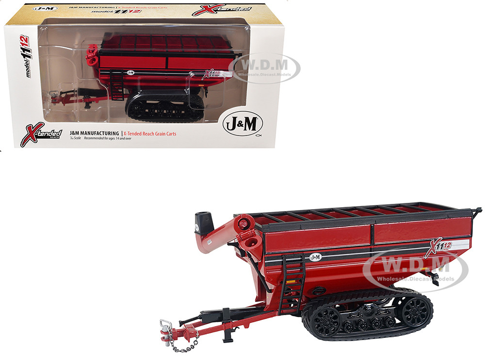 J&M 1112 X-Tended Reach Grain Cart with Tracks Red 1/64 Diecast Model by SpecCast diecast model