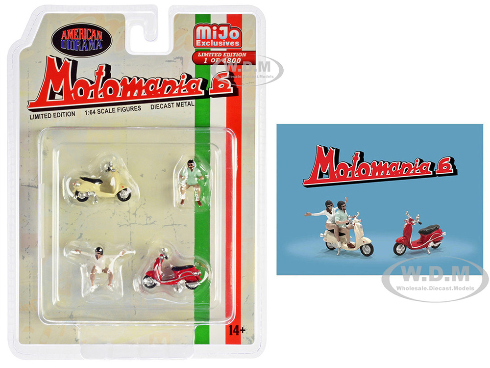 "Motomania 6" 4 piece Diecast Figure Set (2 Figures, 2 Scooters) Limited Edition to 4800 pieces Worldwide 1/64 Scale Models by American Diorama diecast model