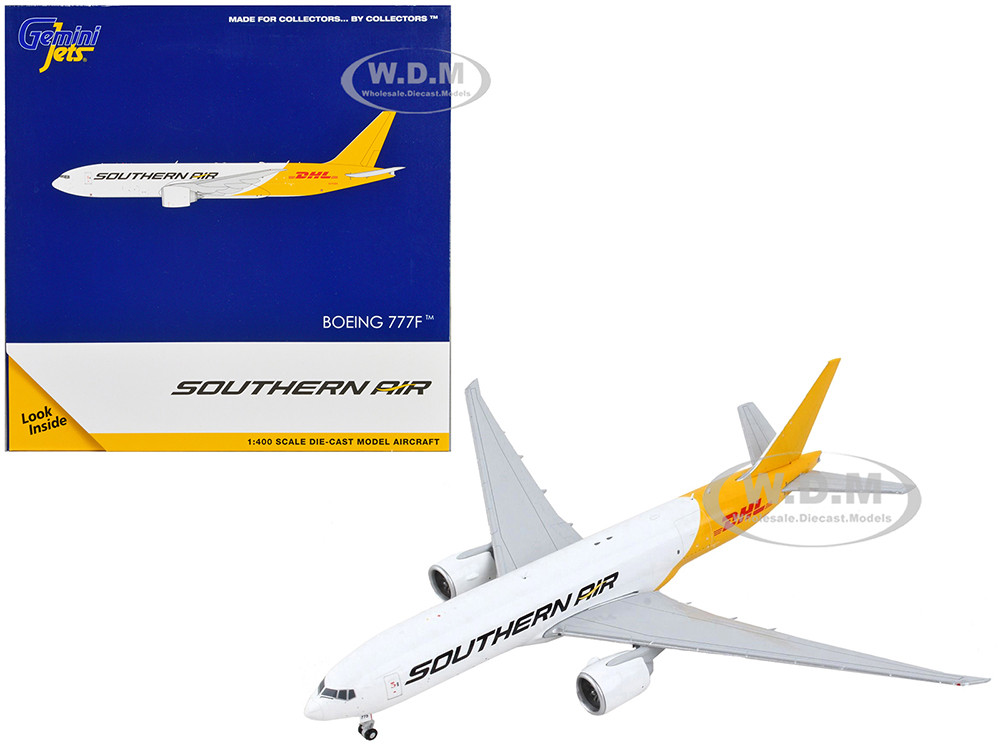 Boeing 777F Commercial Aircraft "Southern Air - DHL" White and Yellow 1/400 Diecast Model Airplane by GeminiJets diecast model