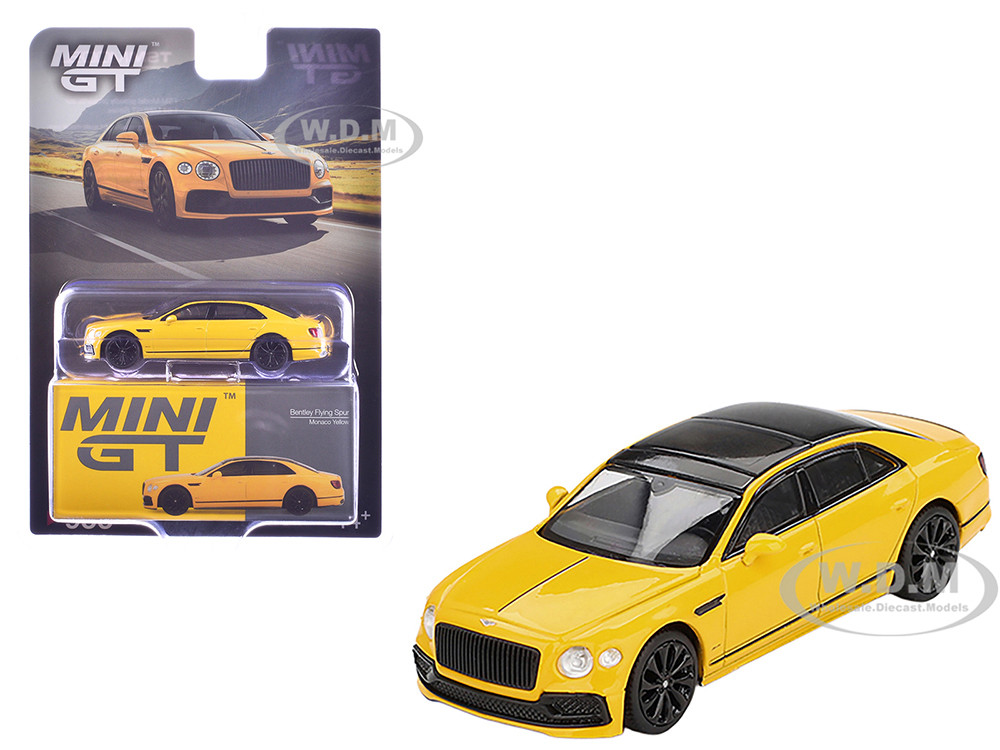 Bentley Flying Spur Monaco Yellow with Black Top Limited Edition 1/64 Diecast Model Car by Mini GT diecast model