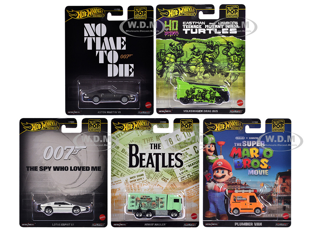 "Pop Culture 2024" 5 piece Set D "Premium Series" Diecast Model Cars by Hot Wheels diecast model