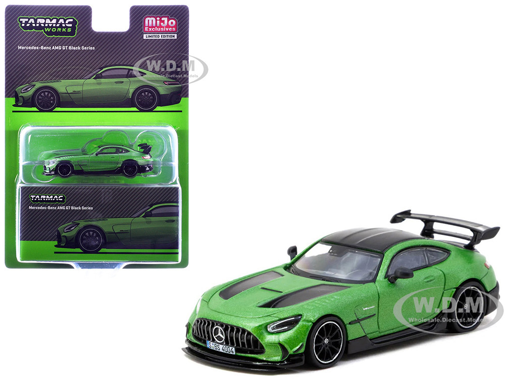 Mercedes-Benz AMG GT Black Series Green Metallic with Black Top and Hood Stripes "Global64" Series 1/64 Diecast Model by Tarmac Works diecast model
