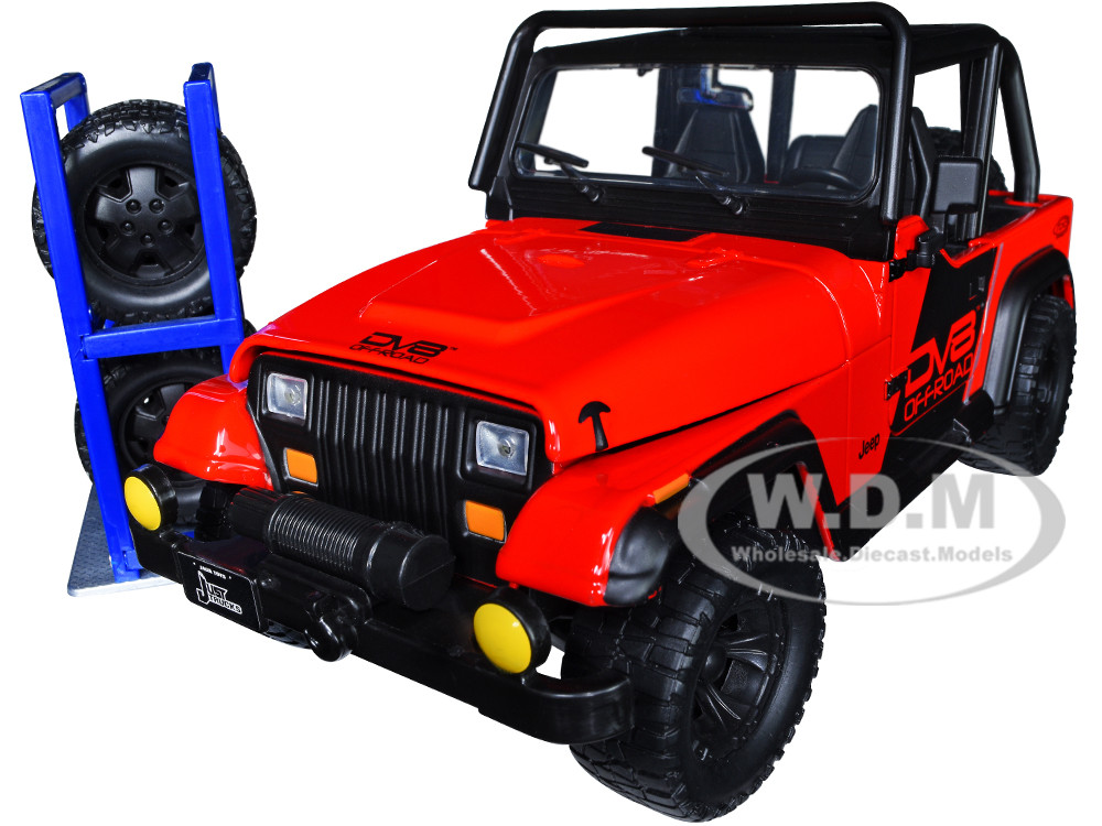 1992 Jeep Wrangler DV8 Off-Road Red with Matt Black Stripes with Extra Wheels "Just Trucks" Series 1/24 Diecast Model Car by Jada diecast model