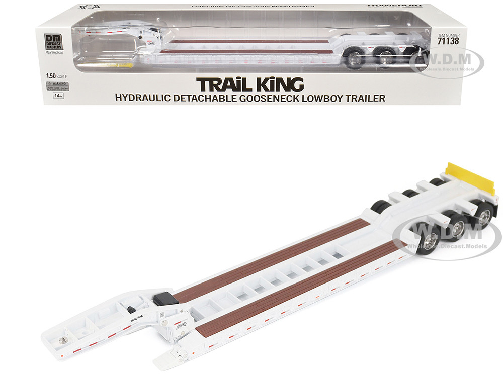 Trail King TK120 Hydraulic Detachable Gooseneck Lowboy Trailer White (Regular Version) "Transport Series" 1/50 Diecast Model by Diecast Masters diecast model