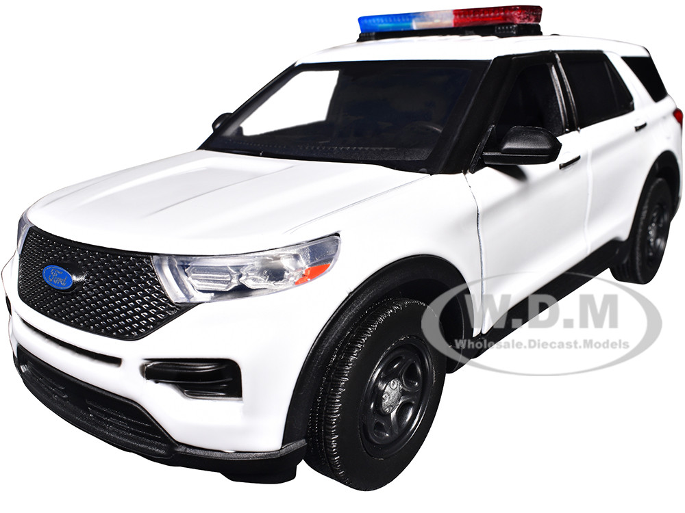 2022 Ford Police Interceptor Utility Plain White "Builder's Kit" with Flashing Light Bar and Front and Rear Lights and Sounds 1/24 Diecast Model Car by Motormax diecast model