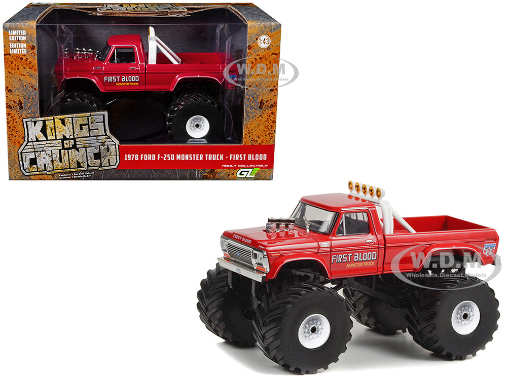 1978 Ford F-250 Monster Truck with 66-Inch Tires "First Blood" Red "Kings of Crunch" Series 1/43 Diecast Model Car by Greenlight diecast model