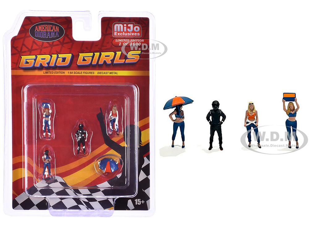 "Grid Girls" 5 piece Diecast Figure Set (4 People Figures, 1 Umbrella) Limited Edition to 3600 pieces Worldwide for 1/64 Scale Models by American Diorama diecast model