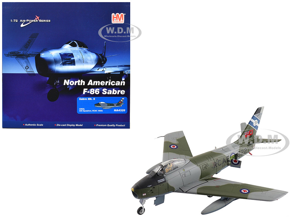 Canadair Sabre Mk.6 Fighter Aircraft "23622, 430 Squadron" (1950s) Royal Canadian Air Force "Air Power Series" 1/72 Diecast Model by Hobby Master diecast model