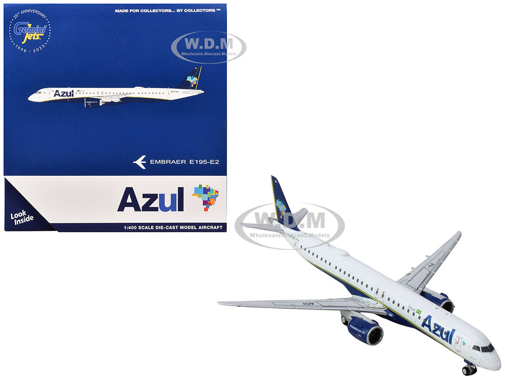 Embraer E195-E2 Commercial Aircraft "Azul Brazilian Airlines" (PS-AEH) White with Blue Tail 1/400 Diecast Model Airplane by GeminiJets diecast model