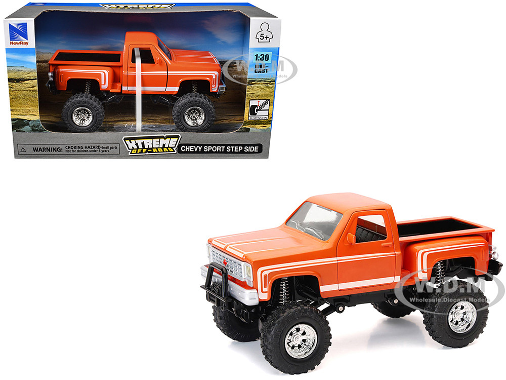 Chevrolet Sport Step Side Pickup Truck Orange with White Graphics "Xtreme Off-Road" Series 1/30 Diecast Model by New Ray diecast model
