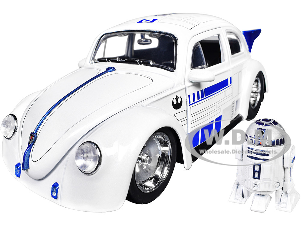 1959 Volkswagen Drag Beetle White with Graphics and R2-D2 Figure "Star Wars" Franchise "Hollywood Rides" Series 1/24 Diecast Model Car by Jada diecast model
