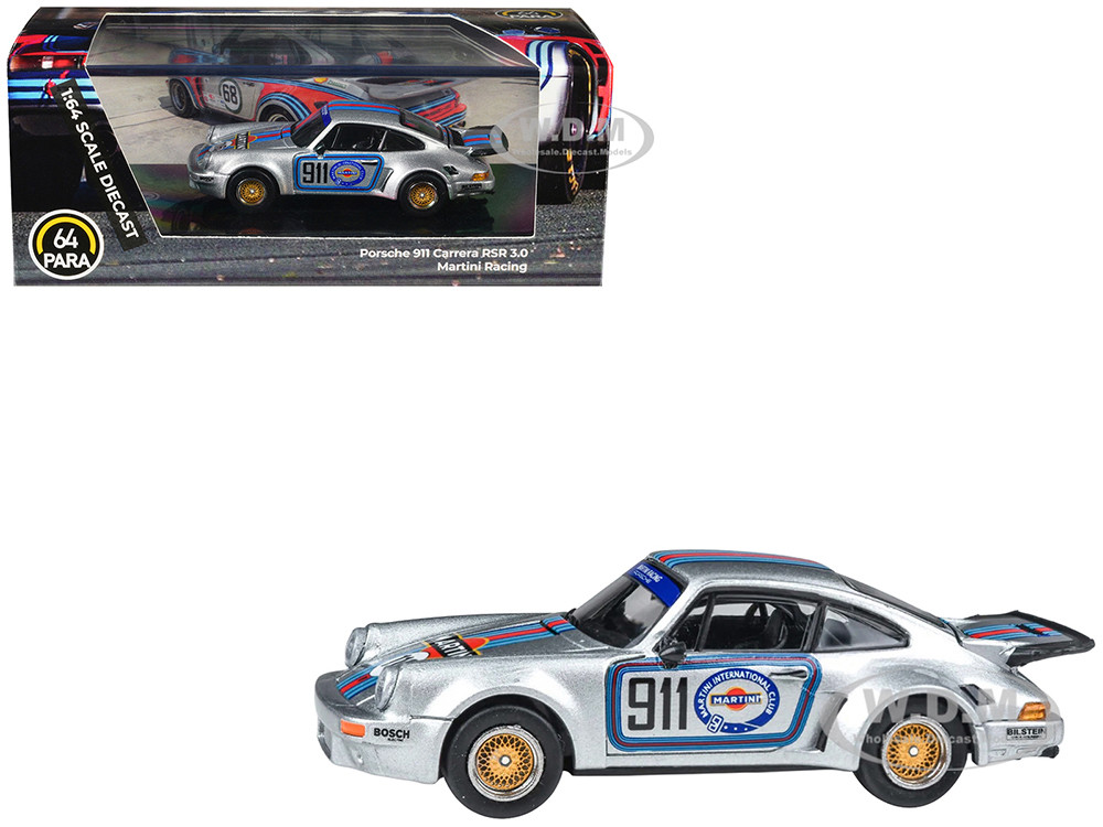 Porsche 911 Carrera RSR 3.0 "Martini Racing" Silver Metallic with Stripes 1/64 Diecast Model Car by Paragon Models diecast model
