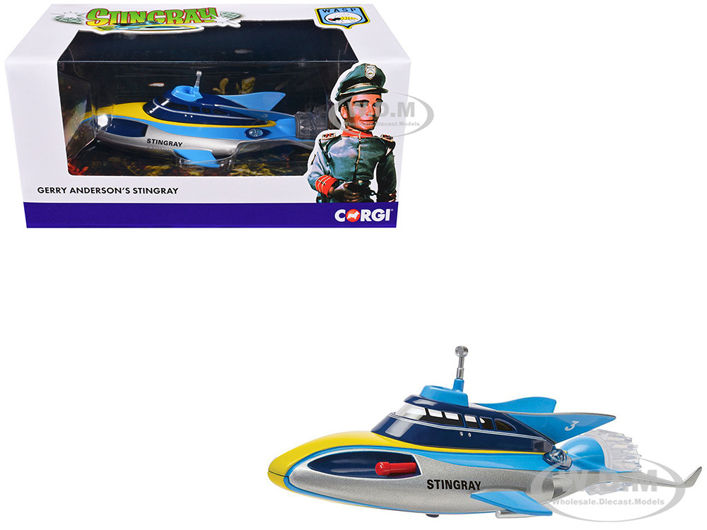 Stingray Submarine Blue and Silver with Yellow Stripes "Gerry Anderson's Stingray" (1964) TV Series Diecast Model by Corgi diecast model