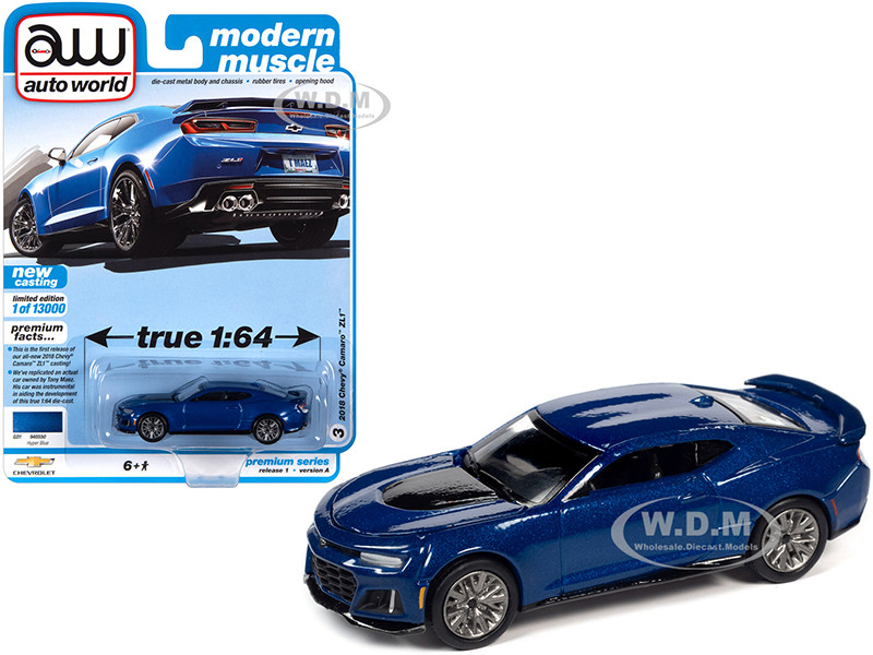 2018 Chevrolet Camaro ZL1 Hyper Blue Metallic "Modern Muscle" Limited Edition to 13000 pieces Worldwide 1/64 Diecast Model Car by Auto World diecast model