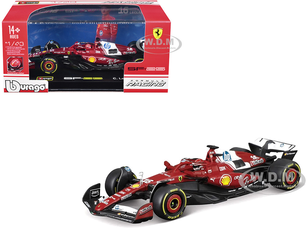 Ferrari SF-25 #16 Charles Leclerc Formula One F1 "World Championship" (2025) with Display Case 1/43 Diecast Model Car by Bburago diecast model