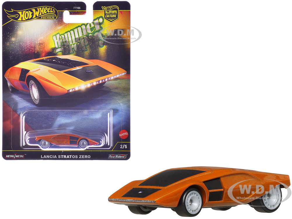 Lancia Stratos Zero Concept Car Orange Metallic "Hammer Drop" Series Diecast Model Car by Hot Wheels diecast model