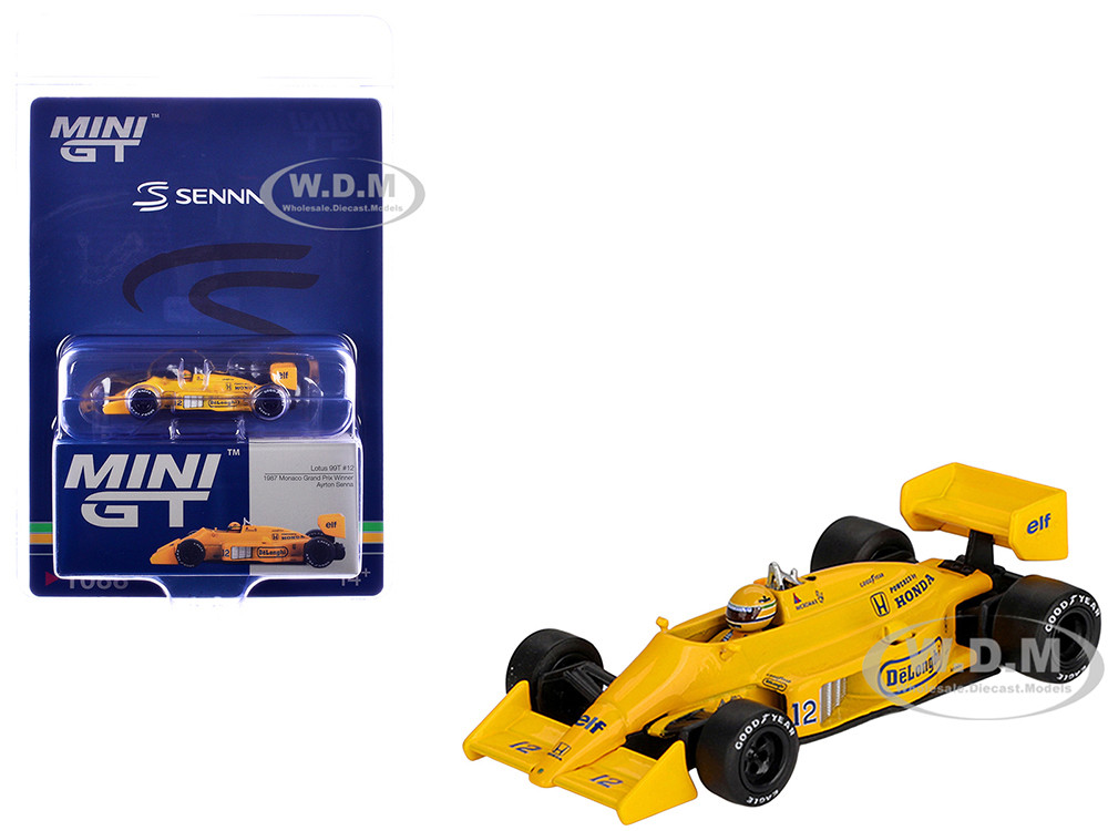 Lotus 99T #12 Ayrton Senna Winner Formula One F1 "Monaco GP" (1987) with Driver Figure Limited Edition 1/64 Diecast Model Car by Mini GT diecast model