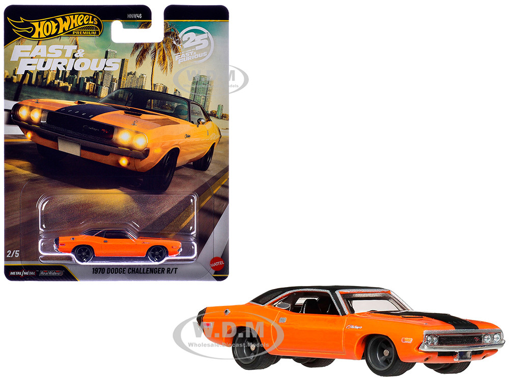1970 Dodge Challenger R/T Orange with Black Hood and Top "2 Fast 2 Furious" (2003) Movie "Fast & Furious" Series Diecast Model Car by Hot Wheels diecast model
