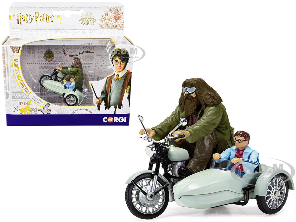 Motorcycle and Sidecar Light Green with Harry and Hagrid Figures "Harry Potter and the Deathly Hallows Part 1" (2010) Movie Diecast Motorcycle Model by Corgi diecast model