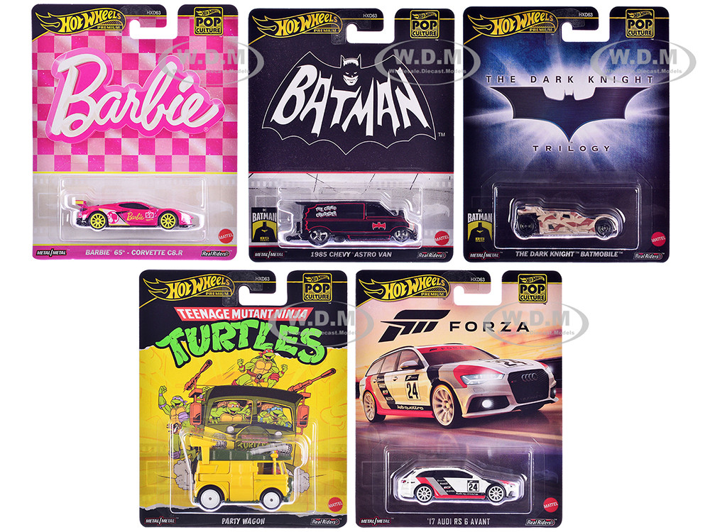 "Pop Culture 2024" 5 piece Set E "Premium Series" Diecast Model Cars by Hot Wheels diecast model