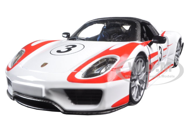 Porsche 918 Spyder Weissach #3 White 1/24 Diecast Model Car by Bburago diecast model