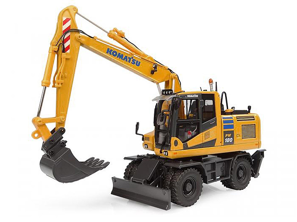 Komatsu PW180-11 Excavator Yellow with Standard Bucket and Hydraulic Breaker 1/50 Diecast Model by Universal Hobbies diecast model