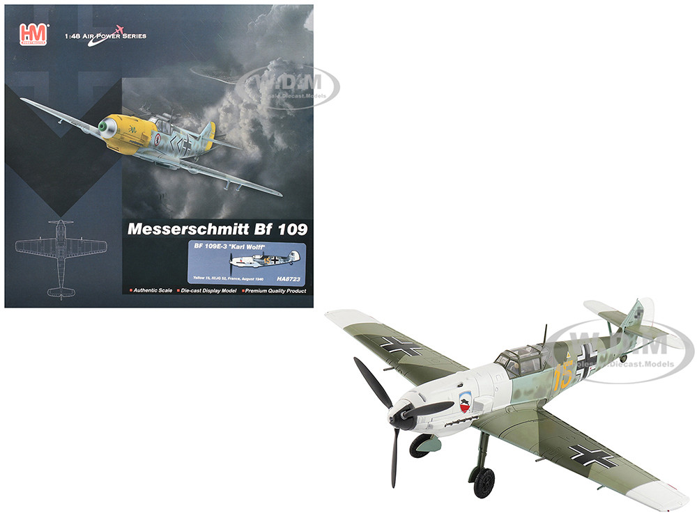 Messerschmitt Bf 109E-3 Fighter Aircraft "Yellow 15, Karl Wolff, III/JG 52, France" (1940) German Luftwaffe "Air Power Series" 1/48 Diecast Model by Hobby Master diecast model