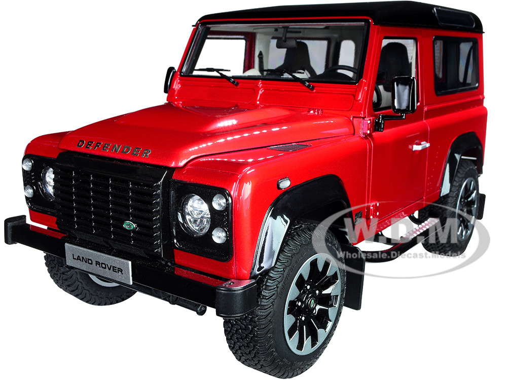 Land Rover Defender 90 Works V8 Red Metallic with Gloss Black Top "70th Edition" 1/18 Diecast Model Car by LCD Models diecast model