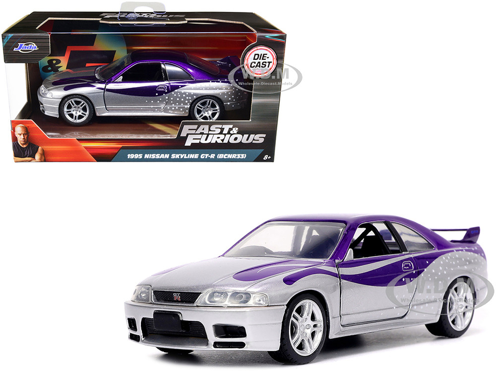 1995 Nissan Skyline GT-R (BCNR33) Purple and Silver Metallic "Fast & Furious" Series 1/32 Diecast Model Car by Jada diecast model