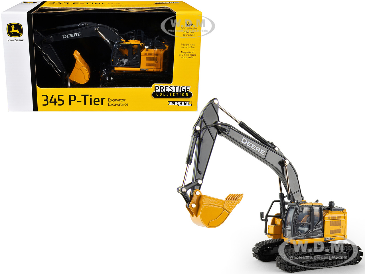 John Deere 345 P-Tier Excavator Yellow "Prestige Collection" Series 1/50 Diecast Model by ERTL TOMY diecast model