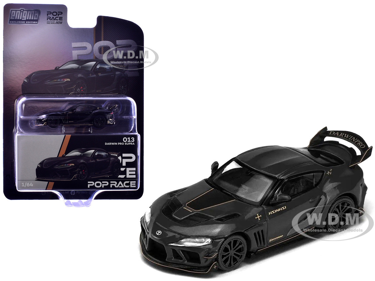 Toyota Supra DarwinPro Black with Gold Accents "Enigma Exclusive Edition" 1/64 Diecast Model Car by Pop Race diecast model