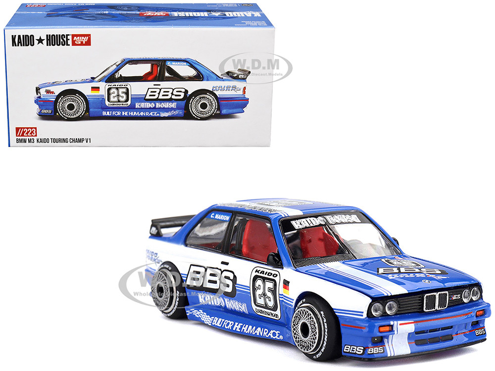 BMW M3 "Kaido Touring Champ V1" #25 Blue with White Stripes (Designed by Jun Imai) "Kaido House" Special 1/64 Diecast Model Car by Mini GT diecast model