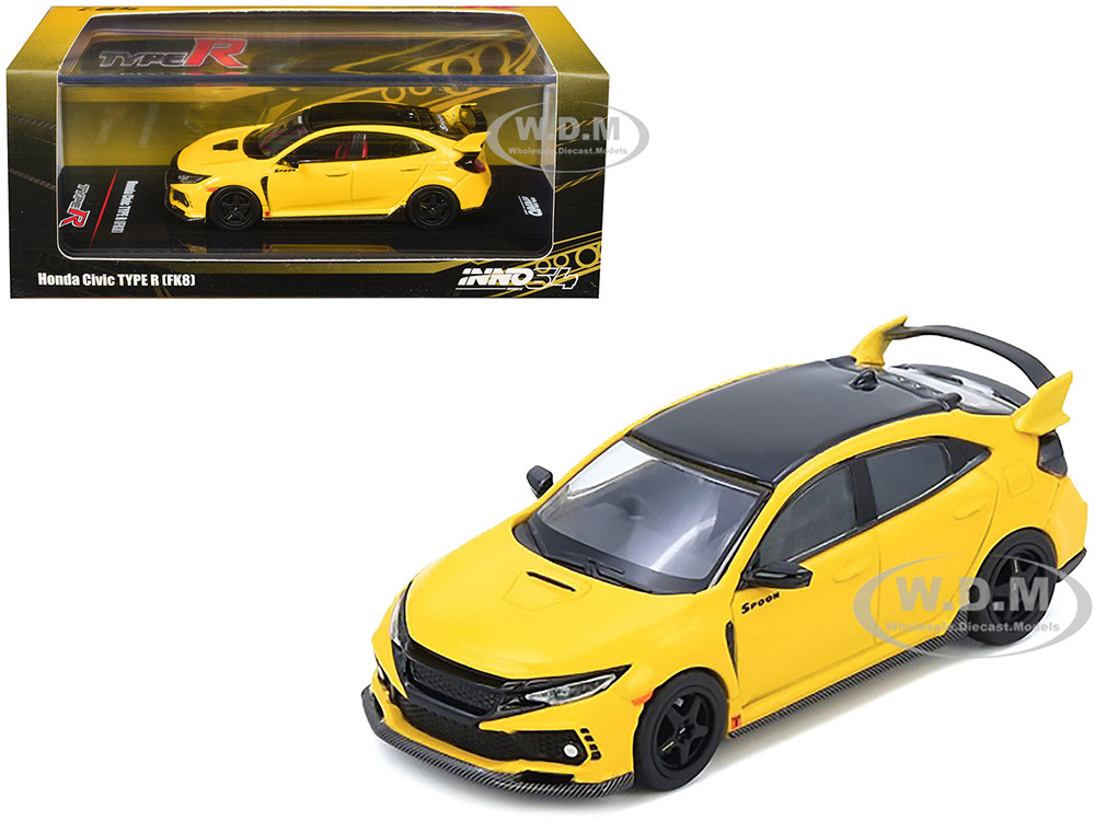 Honda Civic Type R (FK8) RHD (Right Hand Drive) Yellow with Black Top 1/64 Diecast Model Car by Inno Models diecast model