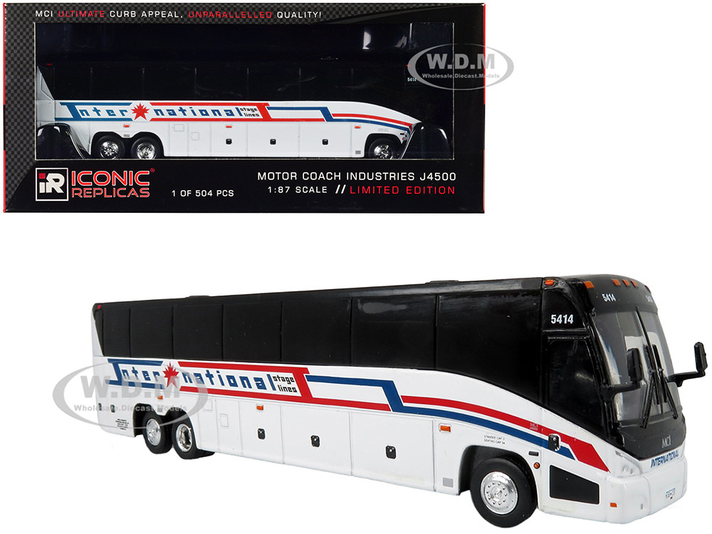 MCI J4500 Coach Bus "International Stage Lines" White "The Bus & Motorcoach Collection" Limited Edition to 504 pieces Worldwide 1/87 (HO) Diecast Model by Iconic Replicas diecast model
