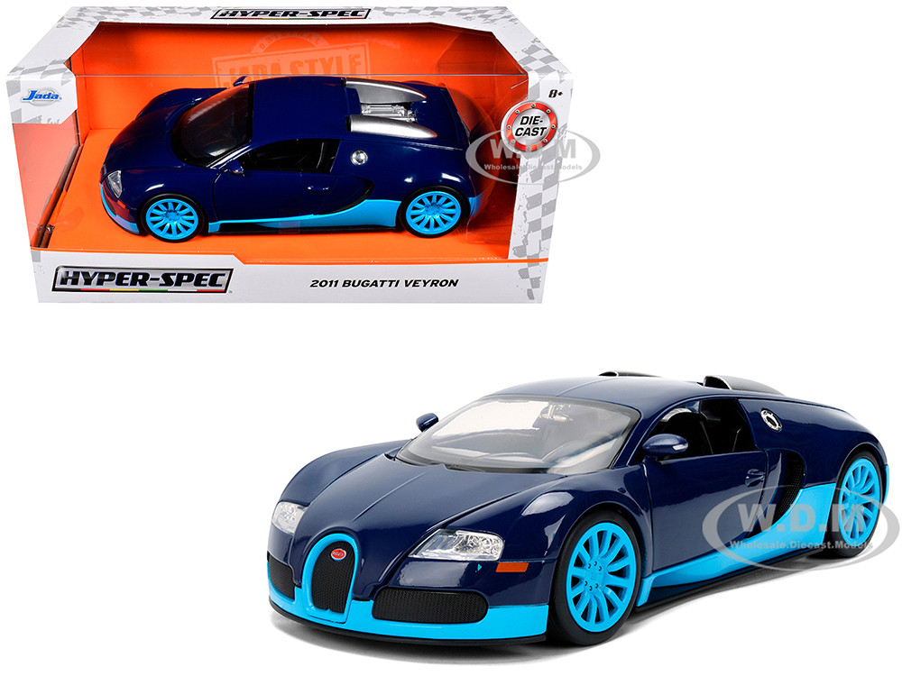 2011 Bugatti Veyron Dark Blue with Light Blue Accents "Hyper-Spec" Series 1/24 Diecast Model Car by Jada diecast model