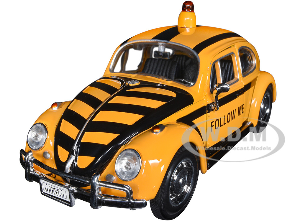1966 Volkswagen Beetle "Follow Me" Airport Safety Vehicle Yellow with Black Stripes 1/24 Diecast Model Car by Motormax diecast model