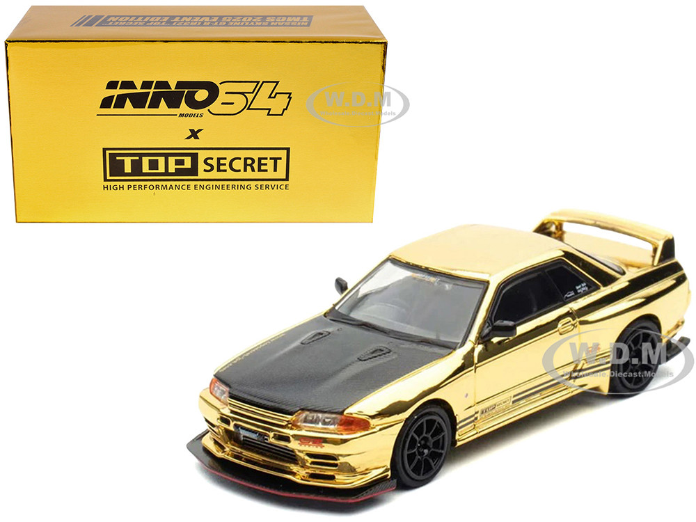 Nissan Skyline GT-R (R32) "Top Secret" RHD (Right Hand Drive) Chrome Gold with Carbon Hood "The Model Car Show Malaysia 2025 Event Edition" 1/64 Diecast Model Car by Inno Models diecast model